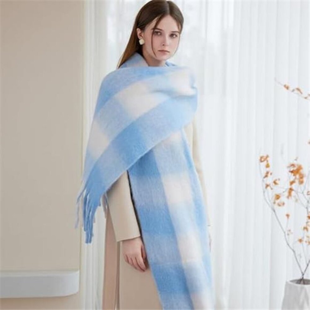 Chunky Scarf Winter Scarves, Large Blanket Scarfs Beige Blue
